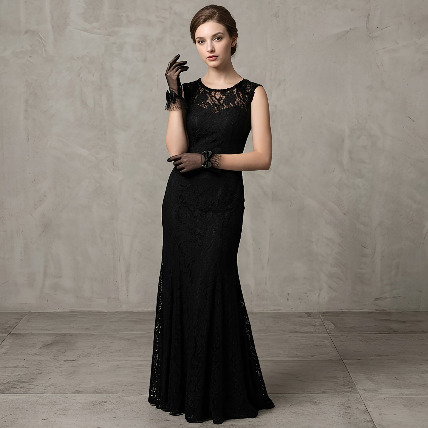 Noir Tulle Bow Evening Gloves