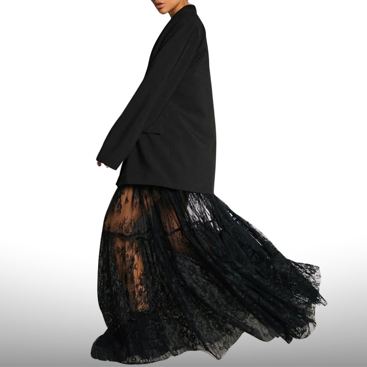Sexy Sheer Floral Lace Tiered Cake Midi Skirt