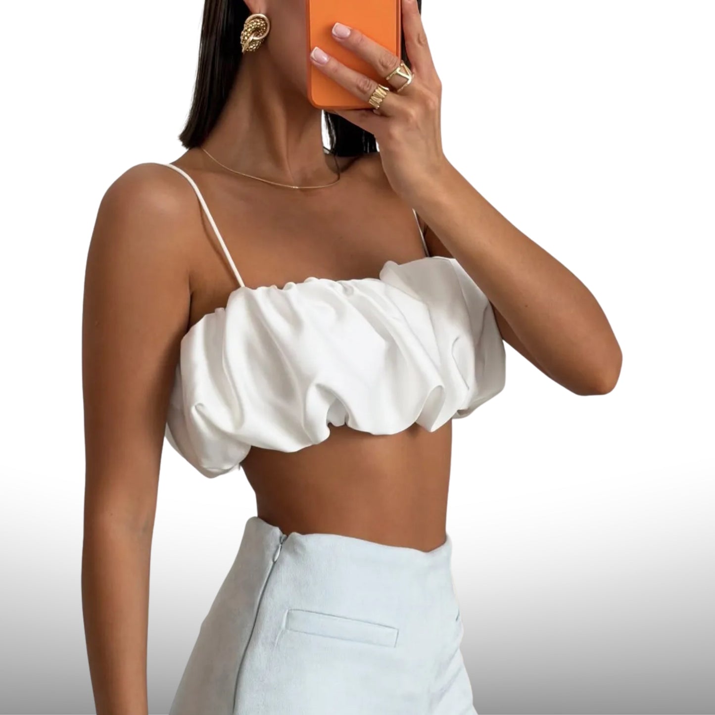 Bubble Ruched Spaghetti Crop Top