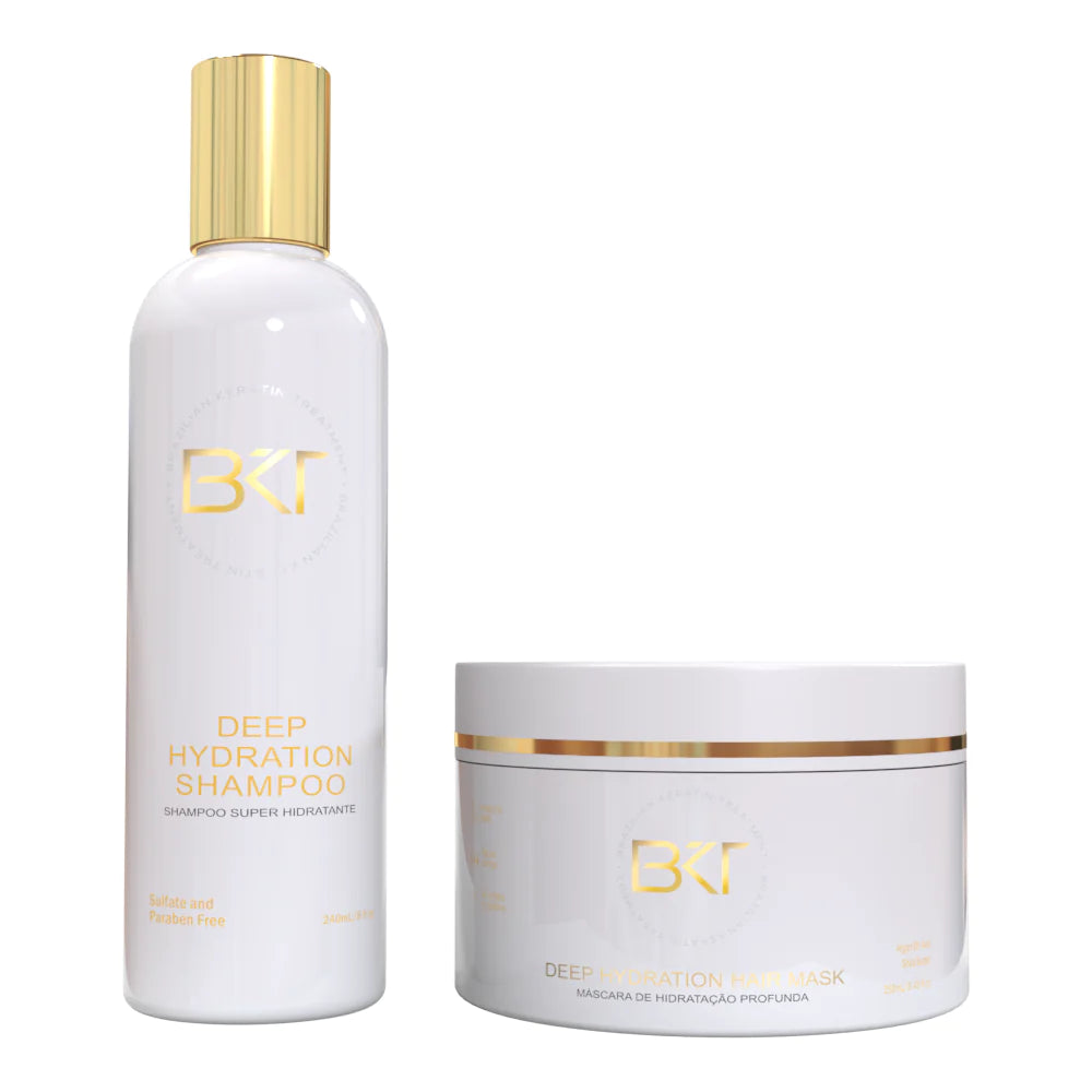 BKT's Deep Hydration Shampoo is a gentle cleansing shampoo that deeply hydrates, strengthens and improve hair health. BKT's Deep Hydration Hair Mask repairs your hair by deep hydration, recovering strength, shine, and smoothness. We know how important it is to keep your hair looking its best. This Hydration Combo will give you healthier-looking hair in no time!
