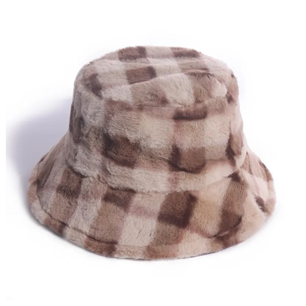 Fashion Checked Plush Bucket Hat