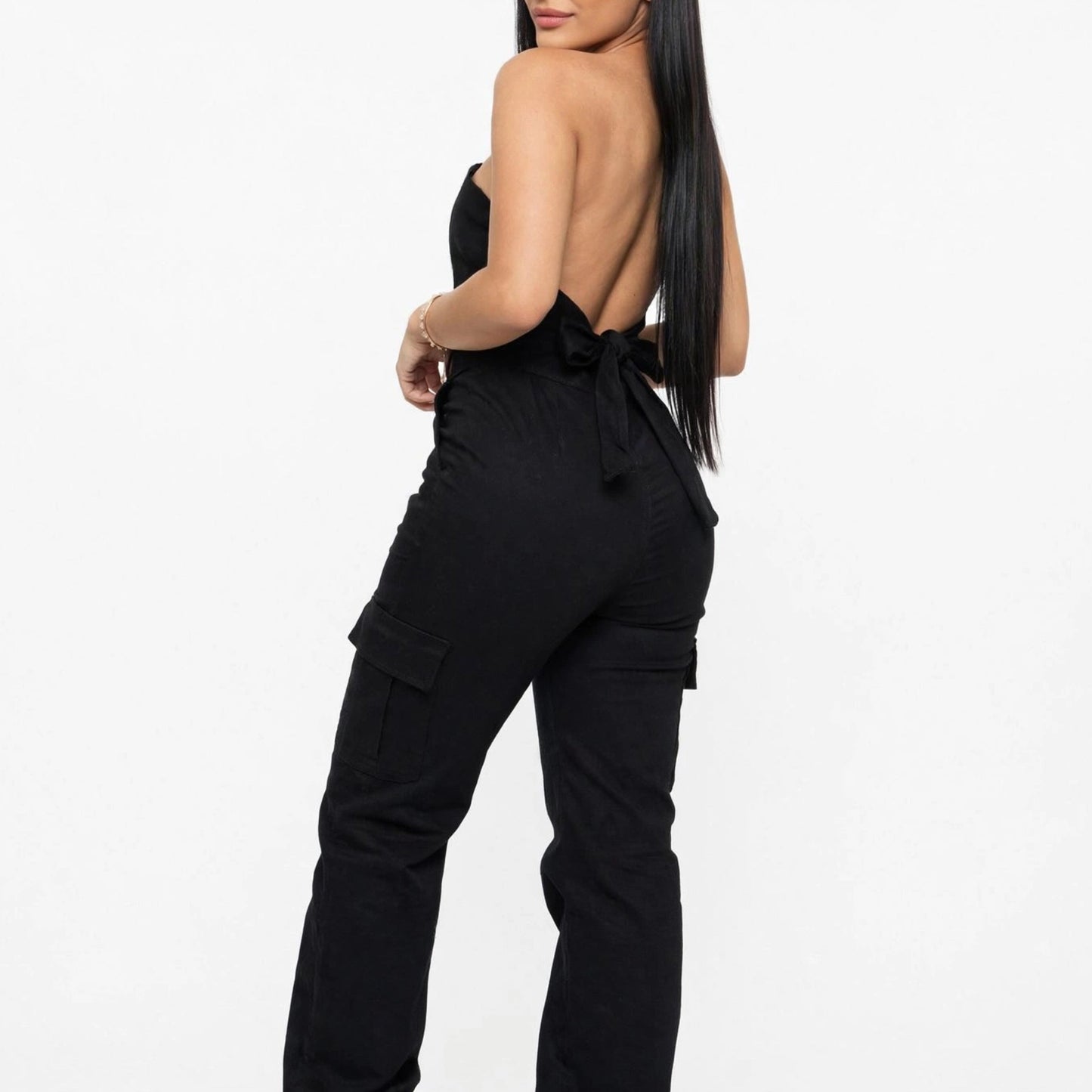 Noosa Utility Bandeau Cargo Jumpsuit – Black