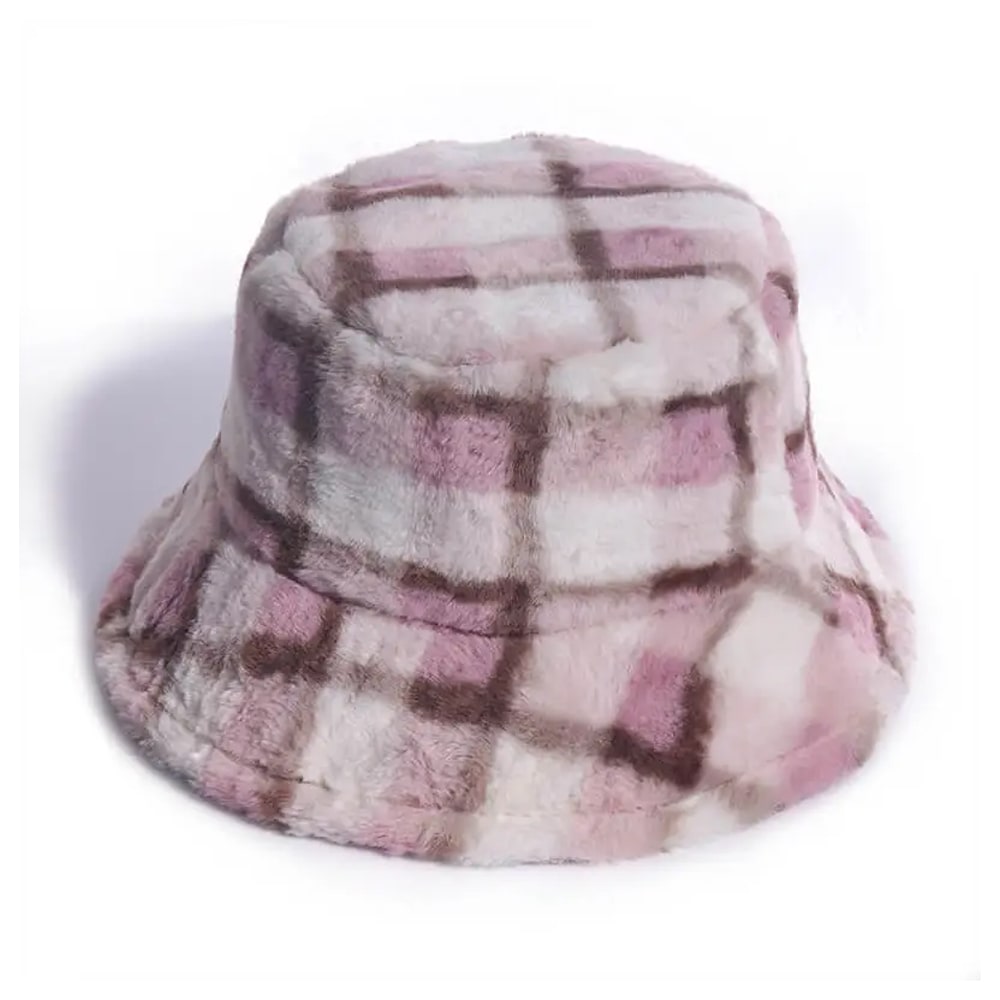 Fashion Checked Plush Bucket Hat