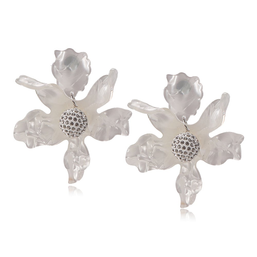 Women'S Exaggerated Fashion White Flower Acrylic Pearl Earrings Material: Acrylic Modeling: Flowers KMT103834077