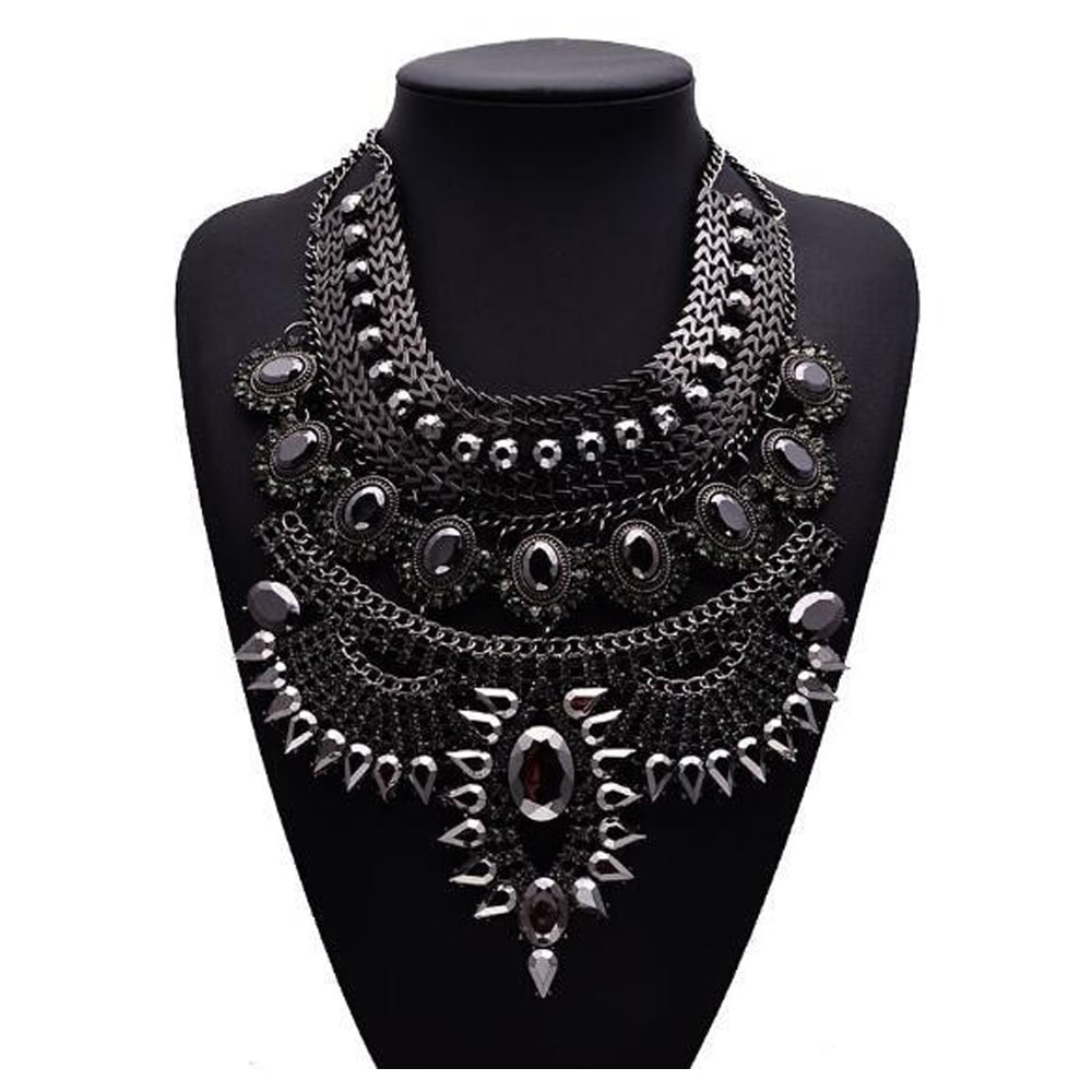 Exaggerated Metal Vintage Diamond Large Jewel Necklace Material: Alloy Chain Style: Box Chain Extension Chain: Below 10Cm KMT1035F63F7