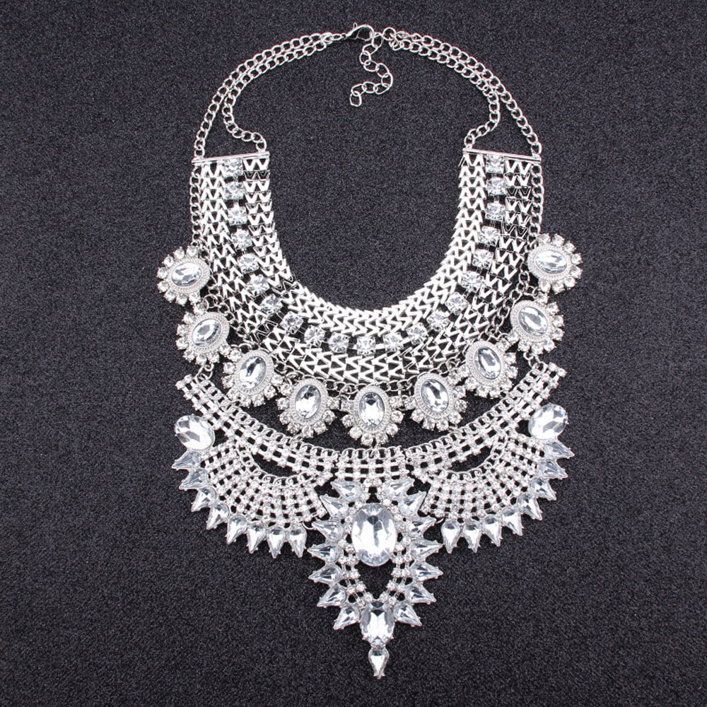 Exaggerated Metal Vintage Diamond Large Jewel Necklace Material: Alloy Chain Style: Box Chain Extension Chain: Below 10Cm KMT1035F63F7