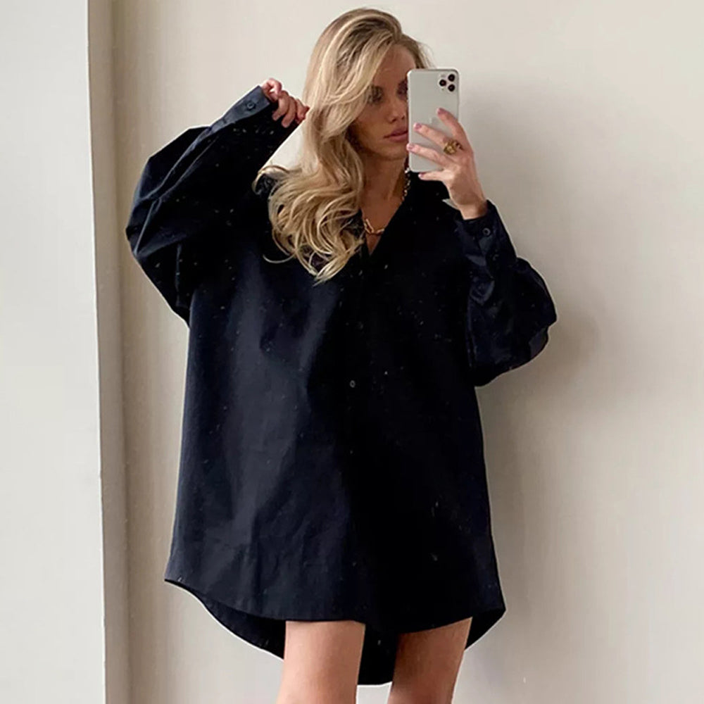 Loose Lapel Long Sleeve Shirt Dress  Main Fabric Composition: Cotton KMT10382DA36