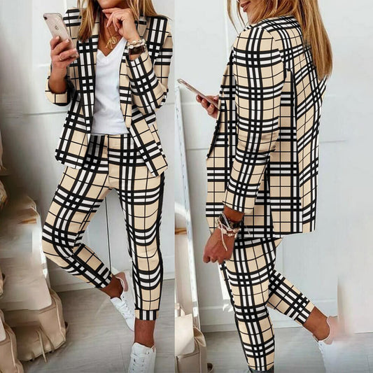 Print Blazer And Pants Two Pieces Set  Main Fabric Composition: Polyester Fiber (Polyester) KMT1035EE634