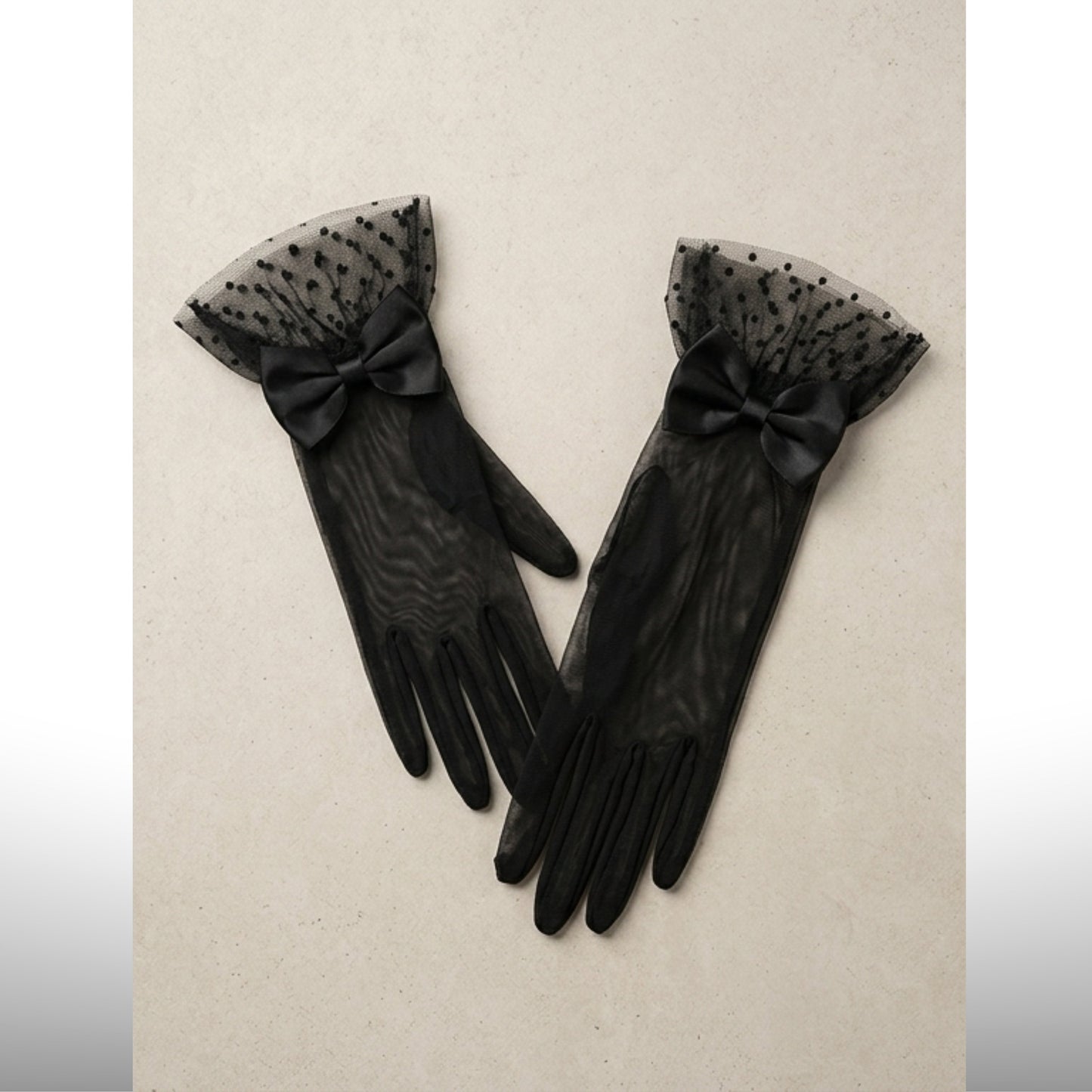 Noir Tulle Bow Evening Gloves