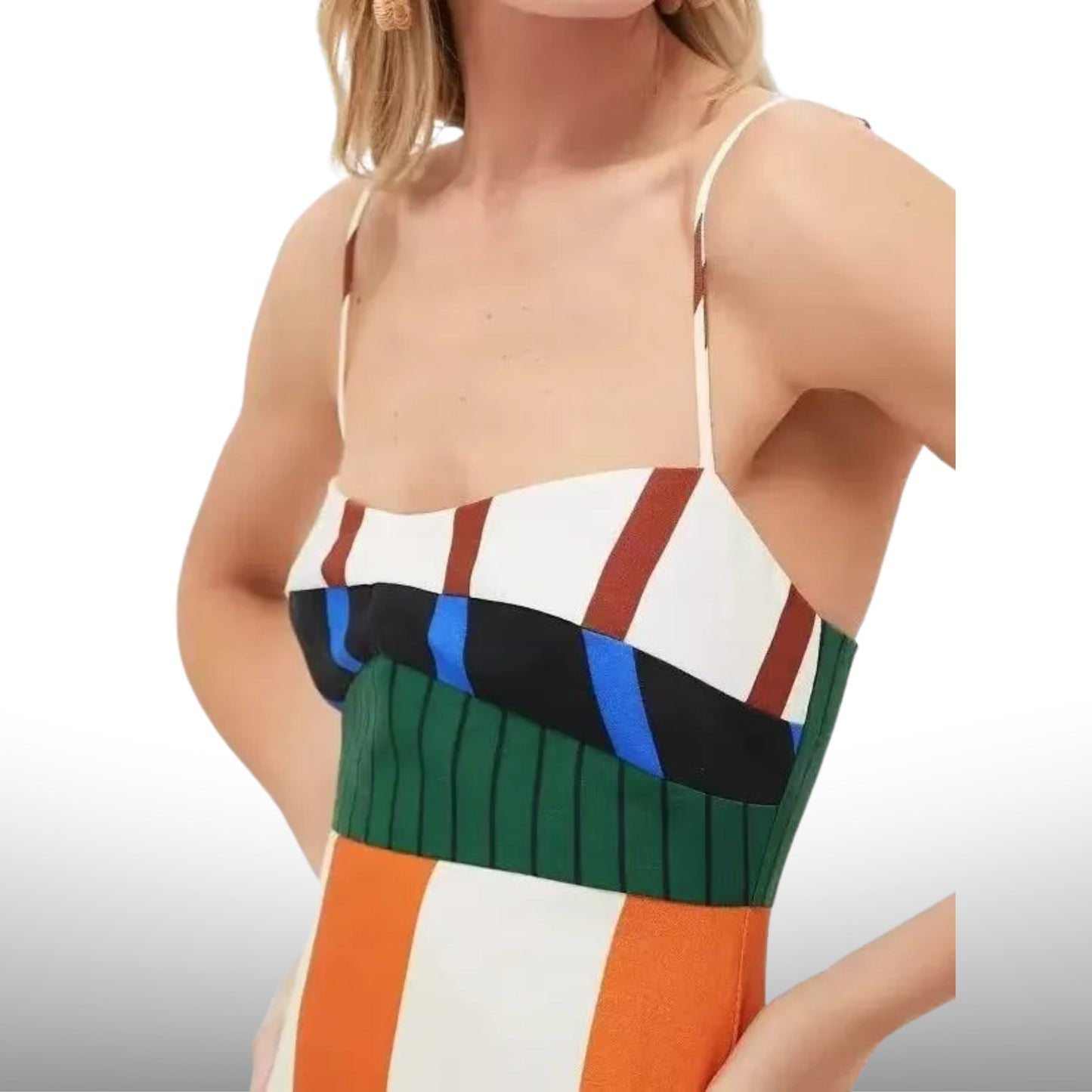 Color Block Stripe Spaghetti Maxi Dress