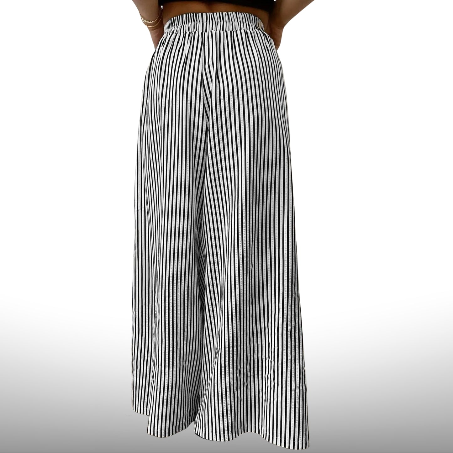 Casual Stripe Elastic Waist Wide-Leg Palazzo Pants