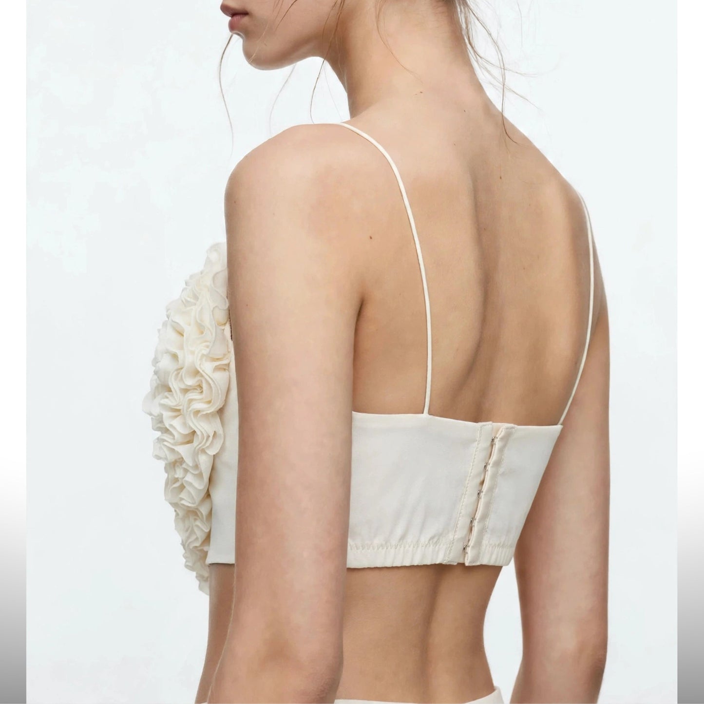 Heart Ruffle Puffy Spaghetti Crop Top