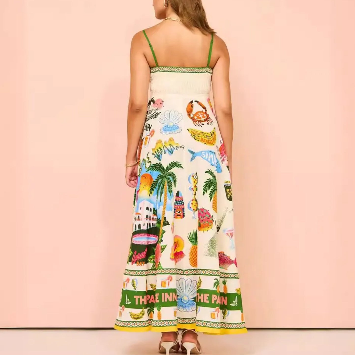 Paradise Inn Tropical Graffiti Sling Maxi Dress