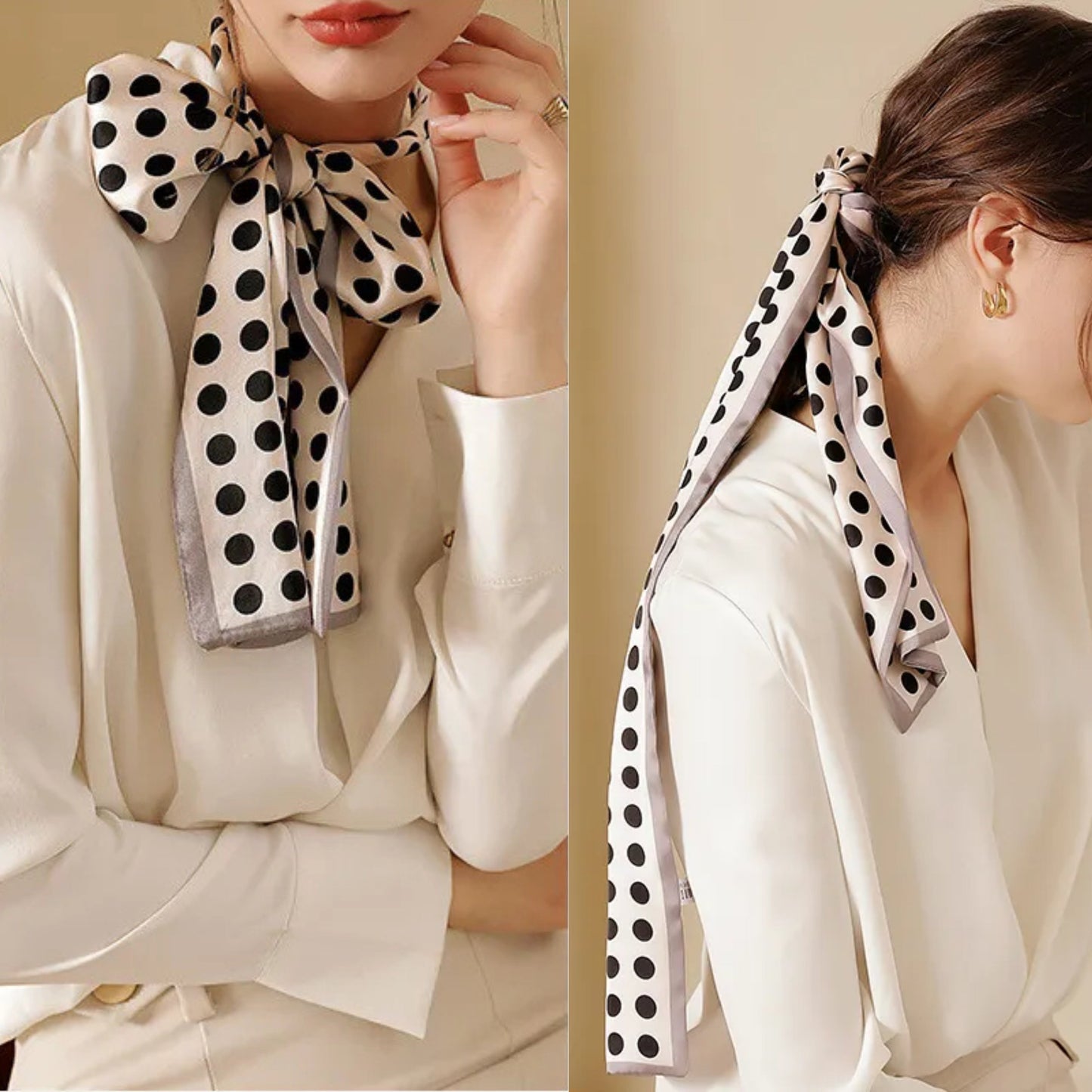 Polka Dot Skinny Silk Neckerchief Scarf