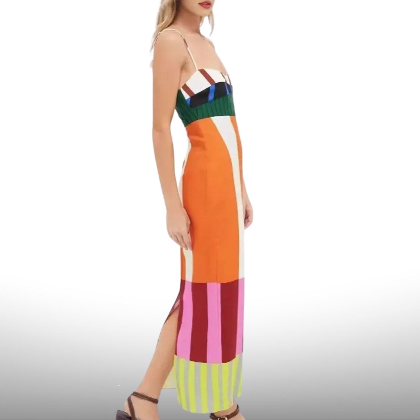 Color Block Stripe Spaghetti Maxi Dress