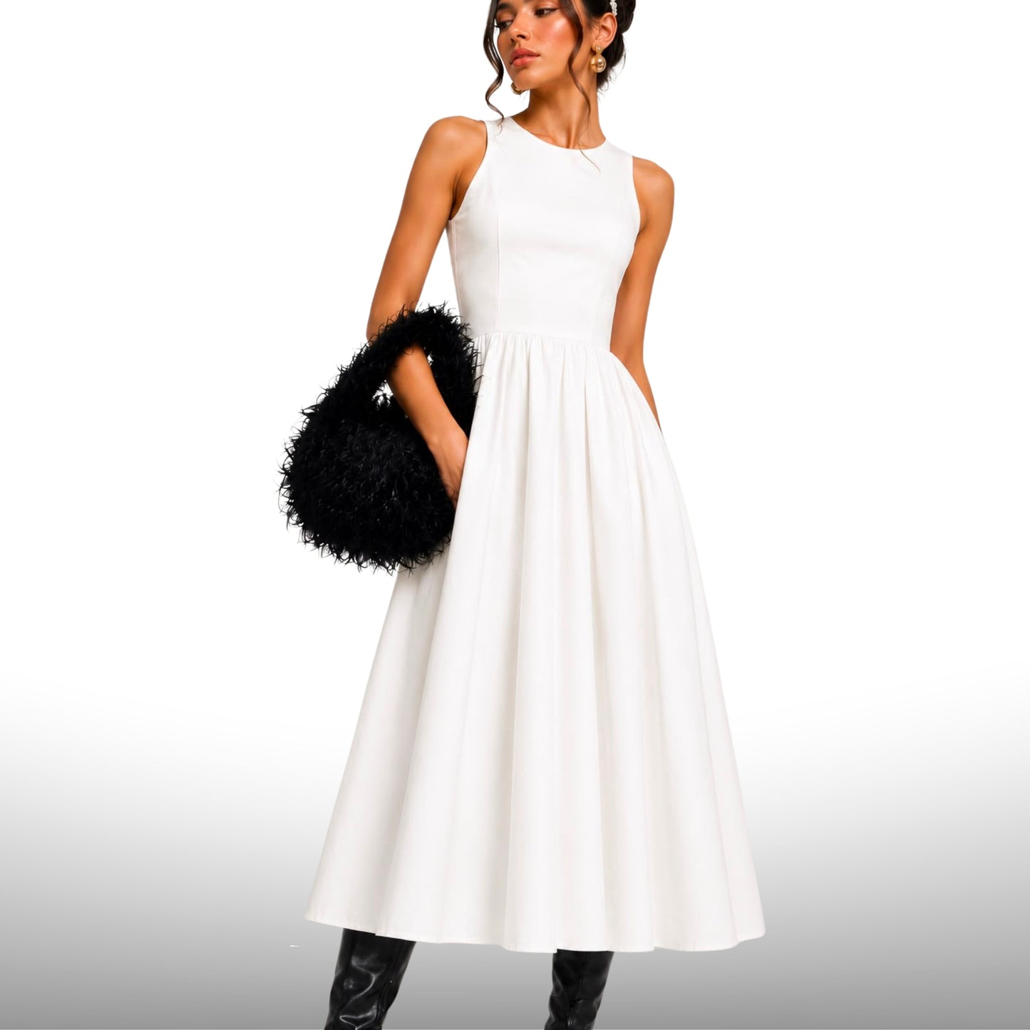 Ivory Sculpted Midi Dress