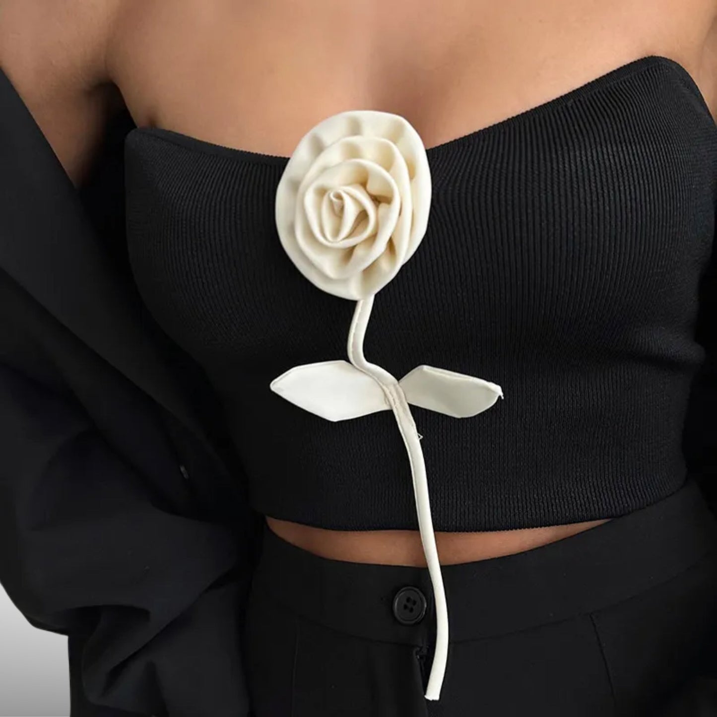 3D Rose Applique Strapless Tube Crop Top