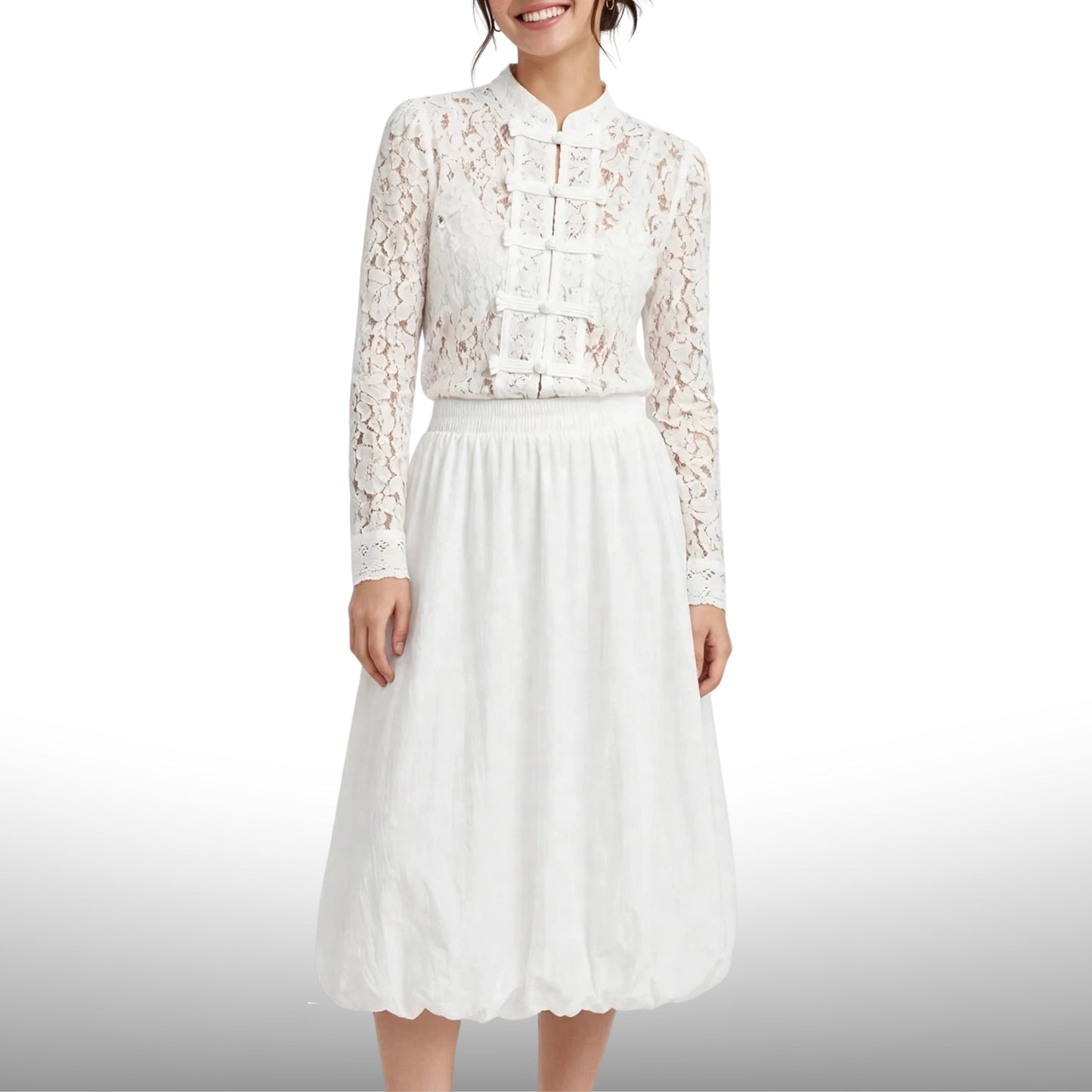 Summer High Waist Lantern Bubble Midi Skirt