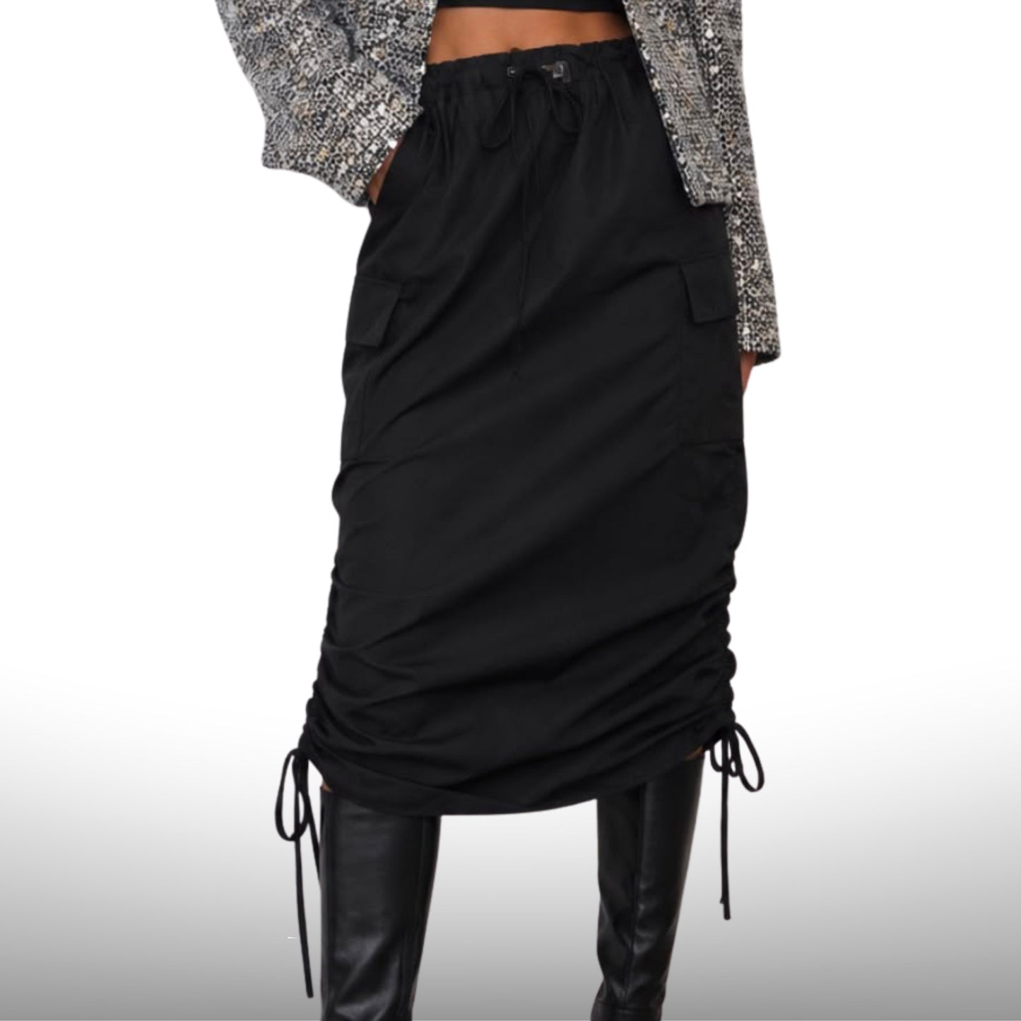 Raven Utility Ruched Midi Skirt