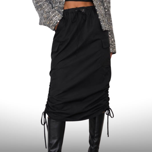 Raven Utility Ruched Midi Skirt