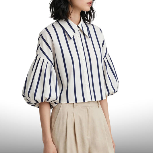 Lantern Sleeve Cropped Shirt Blouse