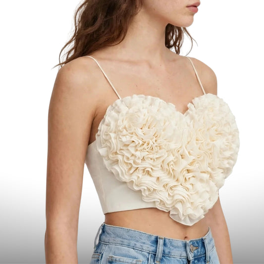 Heart Ruffle Puffy Spaghetti Crop Top