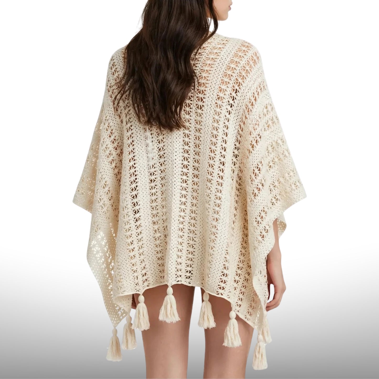 Vintage Crochet Tassel Poncho Shawl Cardigan