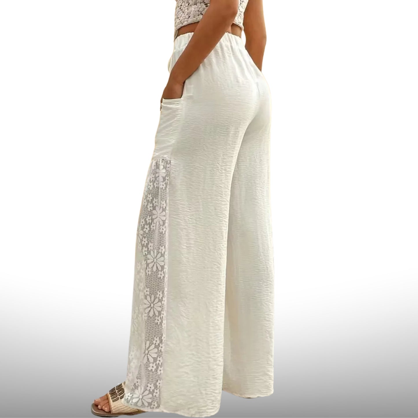 Bohemian Lace Mesh Wide-Leg Pants