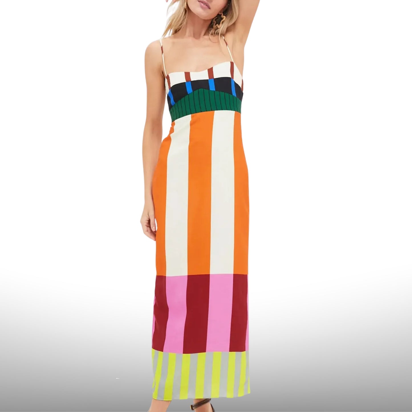 Color Block Stripe Spaghetti Maxi Dress