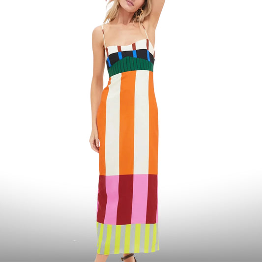 Color Block Stripe Spaghetti Maxi Dress