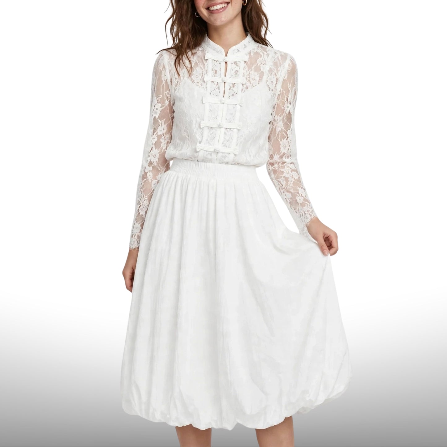 Summer High Waist Lantern Bubble Midi Skirt