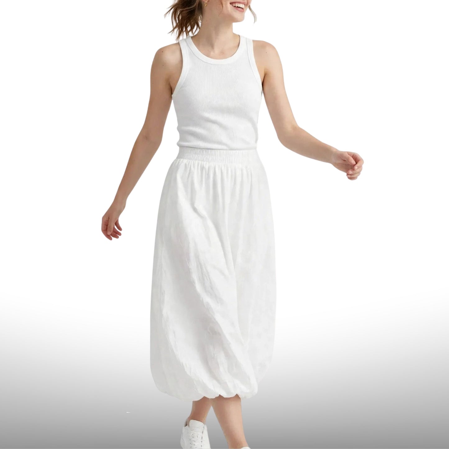 Summer High Waist Lantern Bubble Midi Skirt