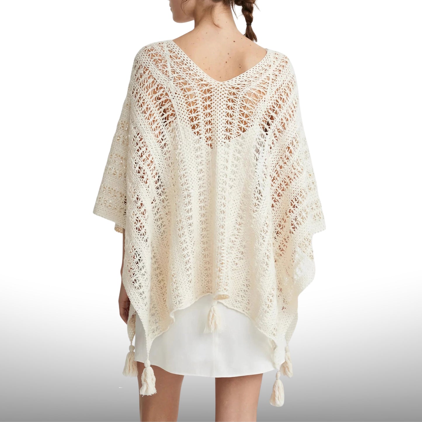 Vintage Crochet Tassel Poncho Shawl Cardigan