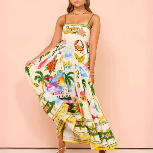 Paradise Inn Tropical Graffiti Sling Maxi Dress