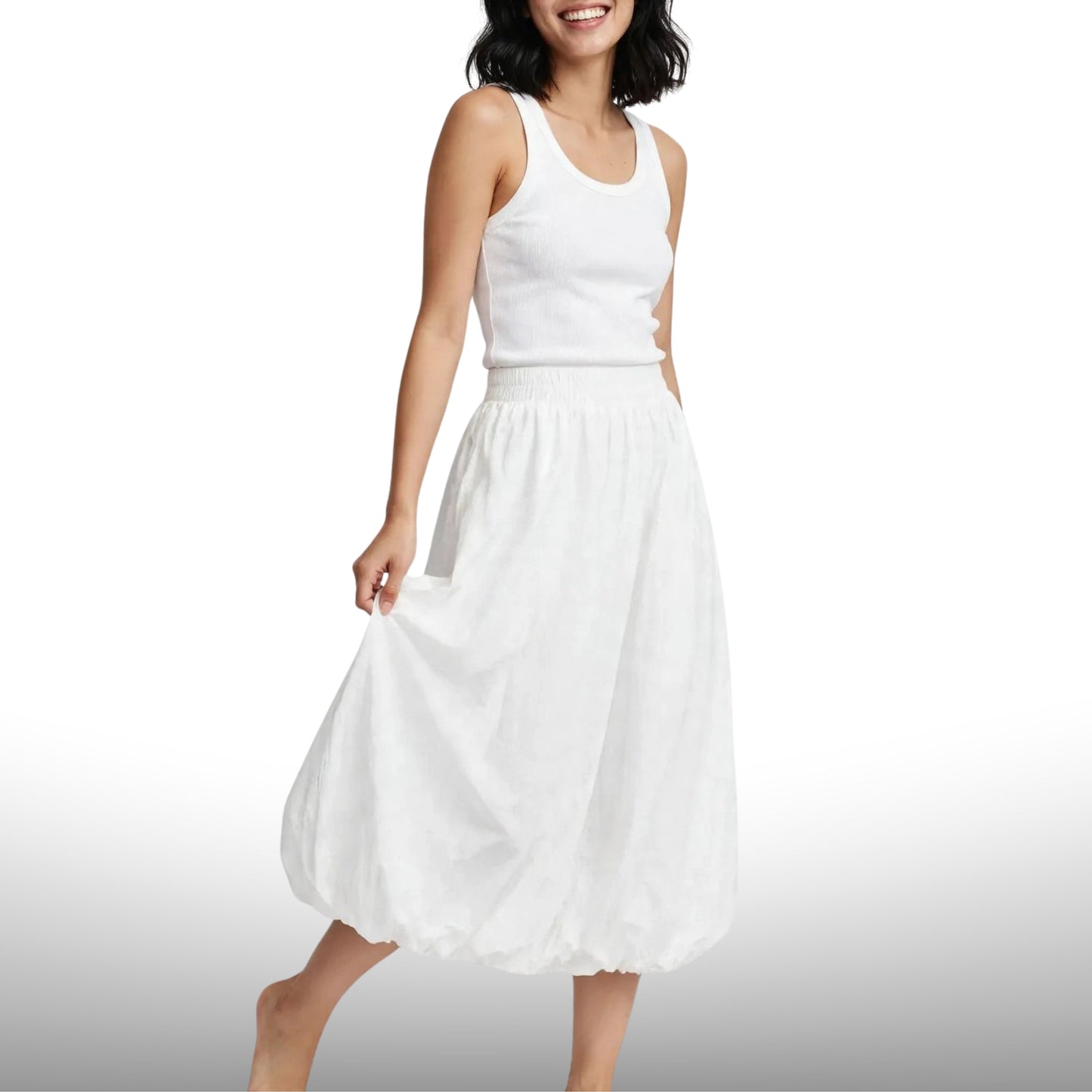 Summer High Waist Lantern Bubble Midi Skirt