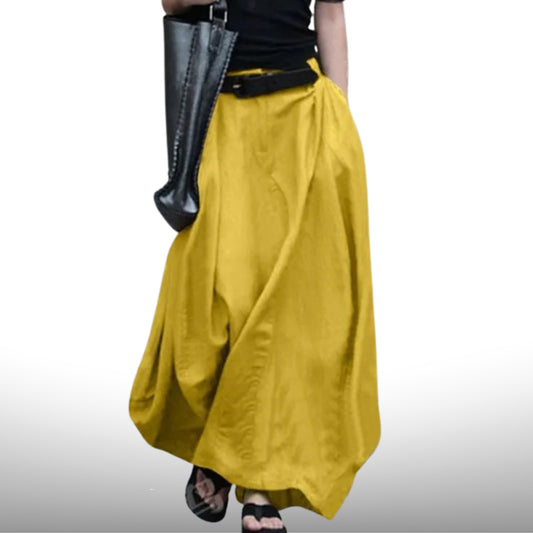 High Waist A-Line Solid Color Long Bubble Skirt