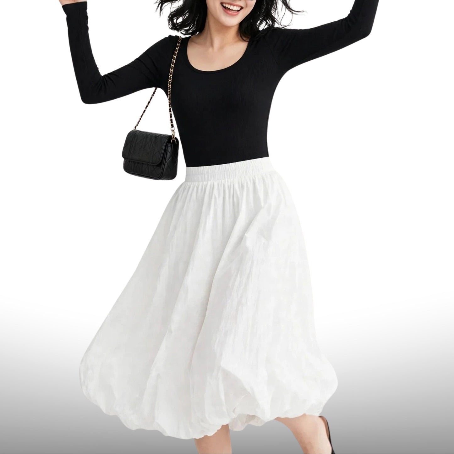 Summer High Waist Lantern Bubble Midi Skirt