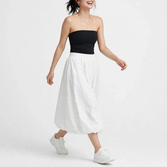 Summer High Waist Lantern Bubble Midi Skirt