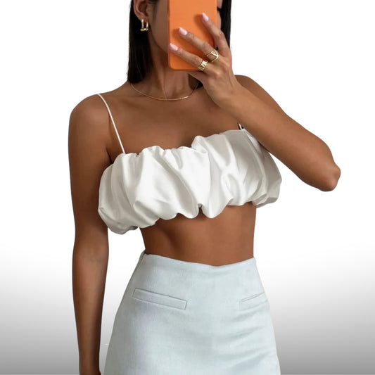 Bubble Ruched Spaghetti Crop Top