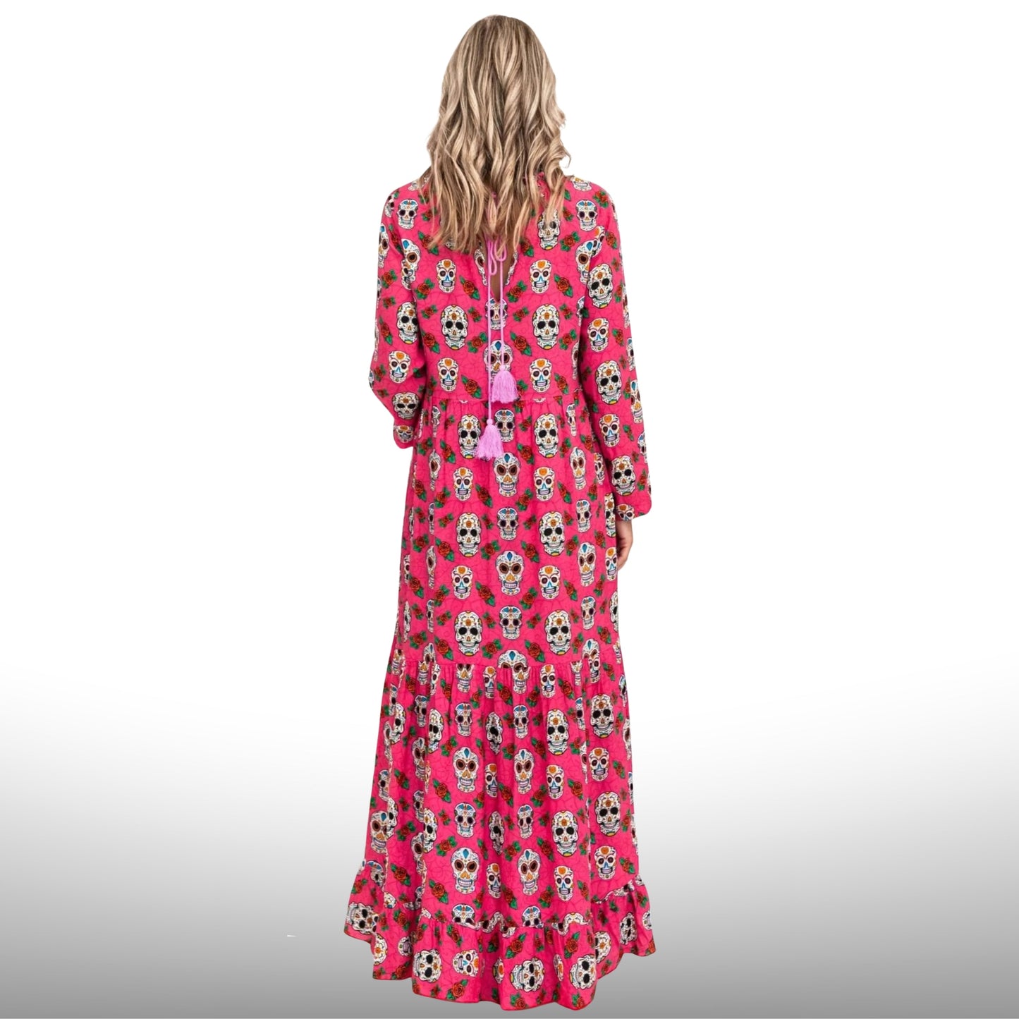 Byron Fiesta Calavera Maxi Dress – Fuchsia