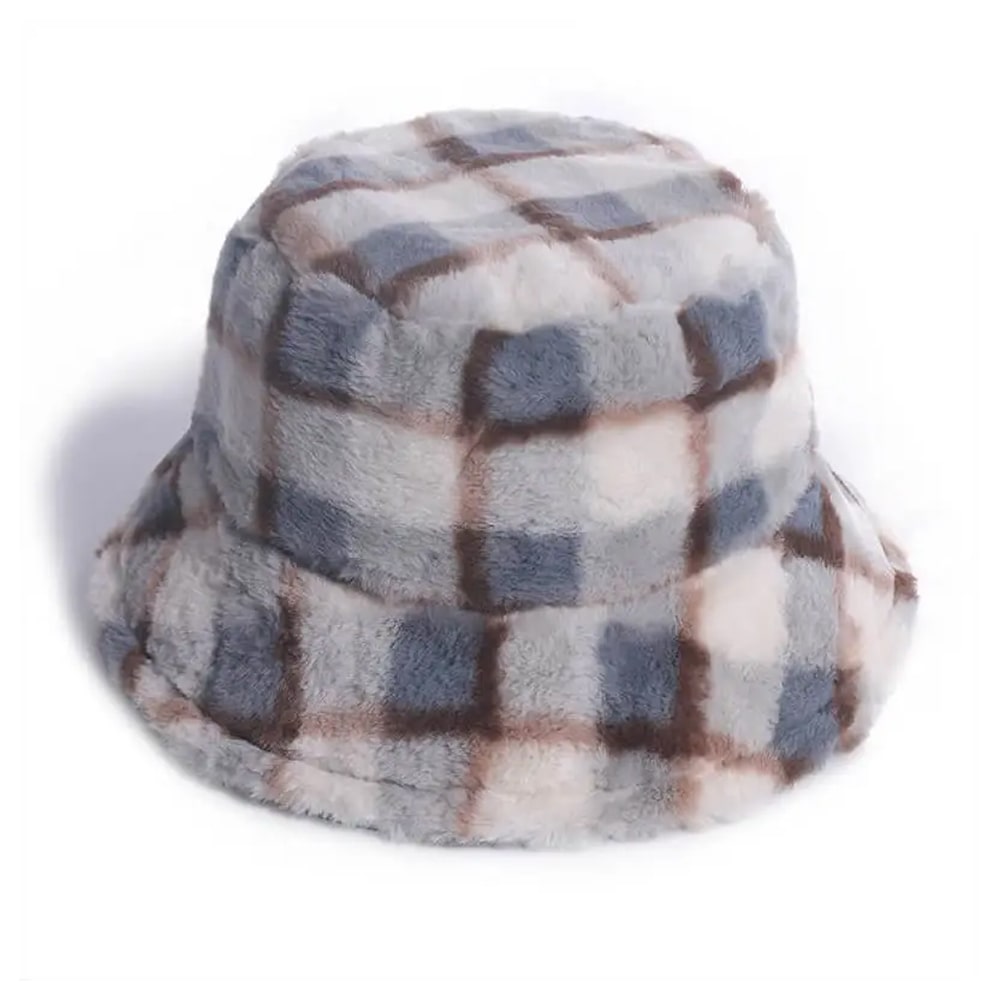 Fashion Checked Plush Bucket Hat