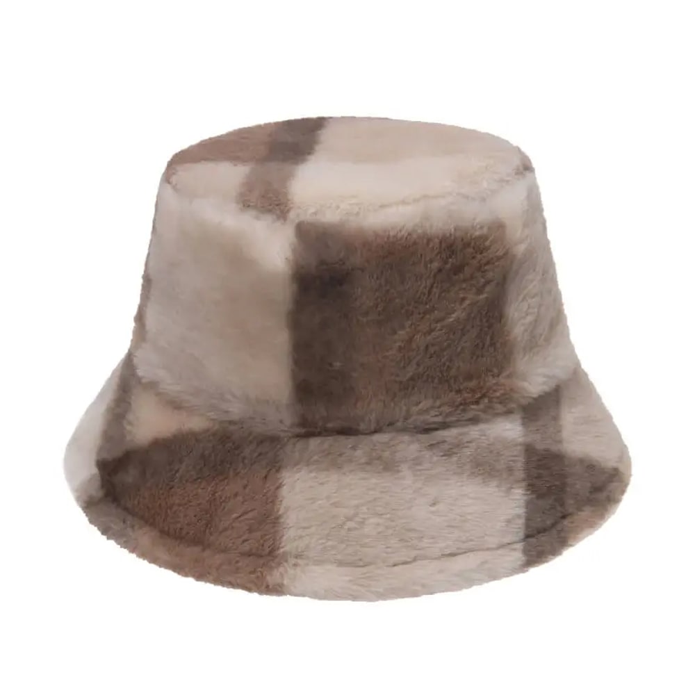 Fashion Checked Plush Bucket Hat