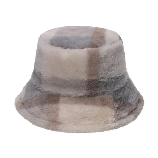 Fashion Checked Plush Bucket Hat