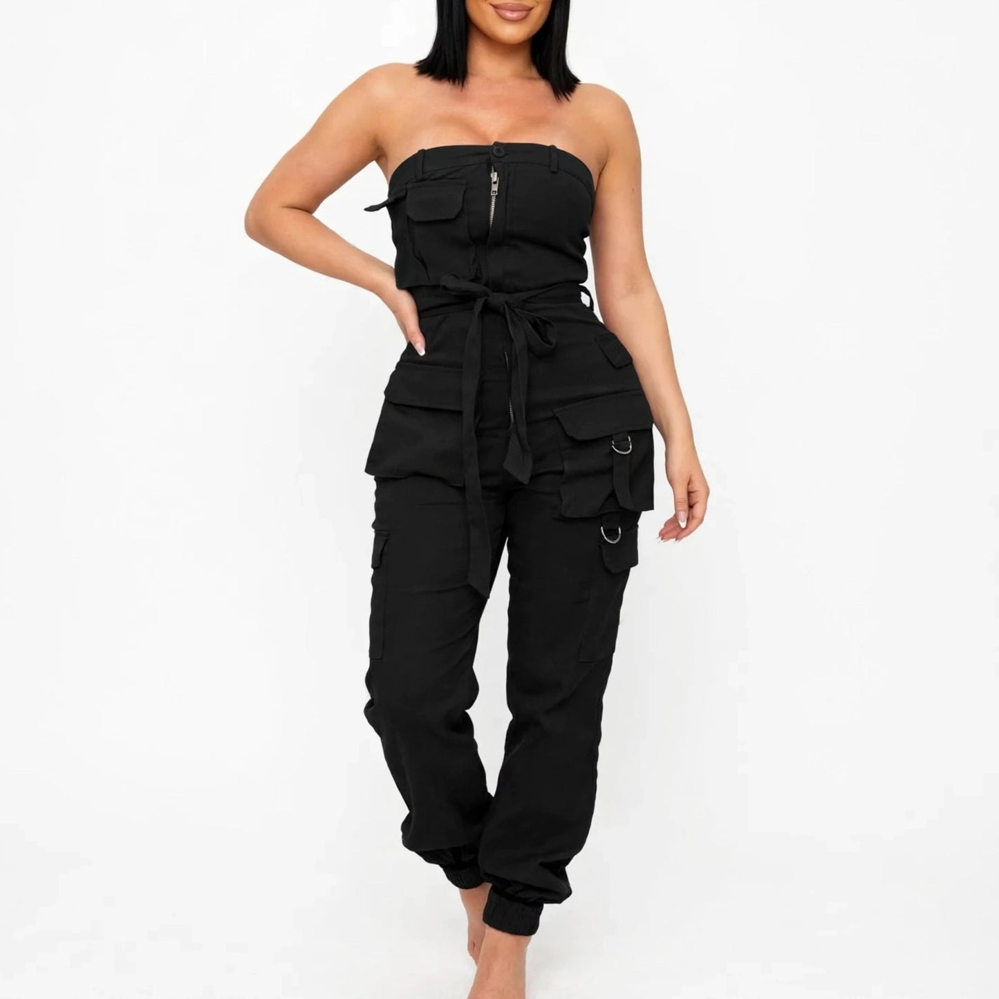 Noosa Utility Bandeau Cargo Jumpsuit – Black