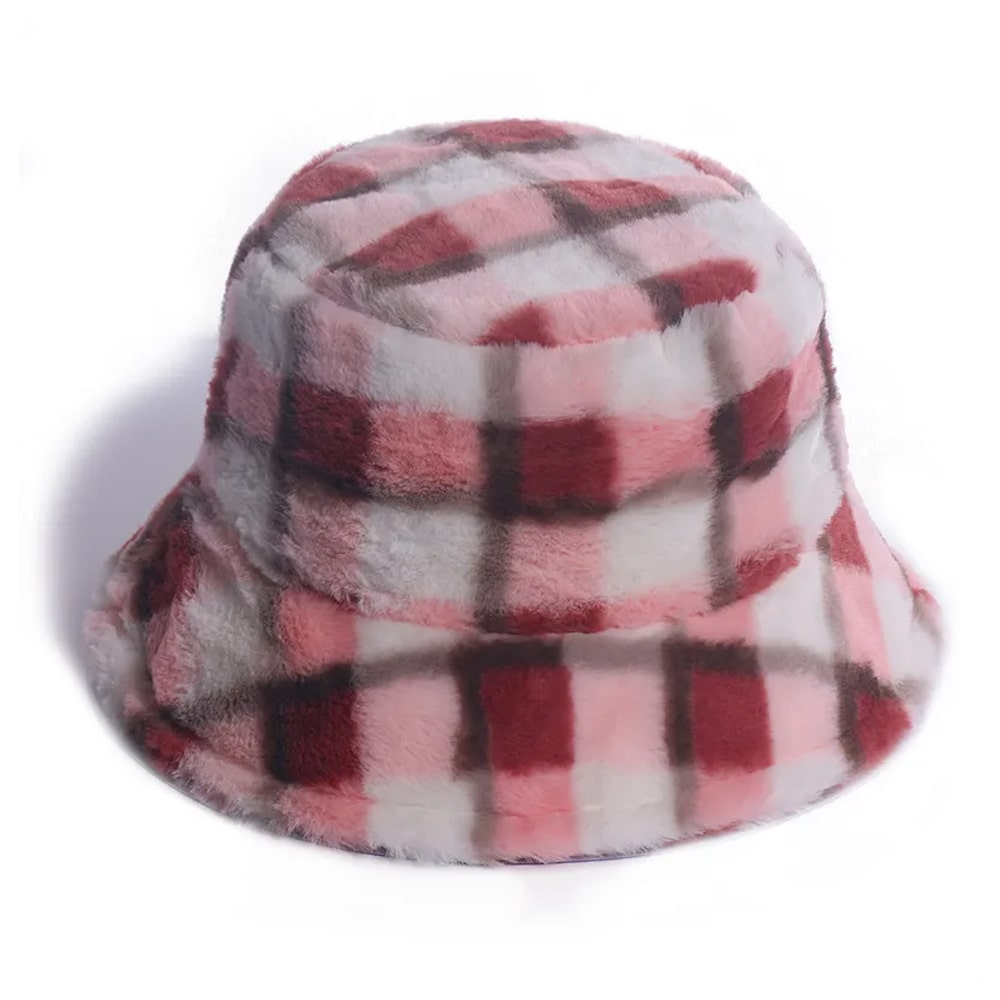 Fashion Checked Plush Bucket Hat