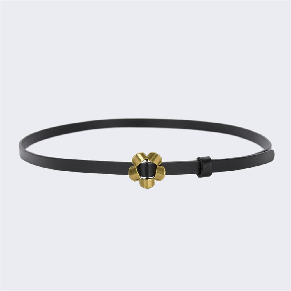 Women's Casual Fashion Golden Sunflower Alloy Smooth Buckle Thin Leather Belt  Material: Genuine Leather Belt Buckle Material: Alloy Closure Type: Smooth Buckle Width: Thin Section (＜2Cm) Length (CM): 105Cm KMT103841314A