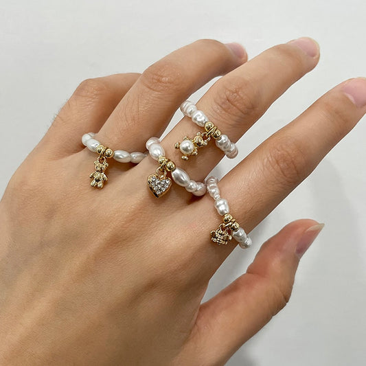 Women's Fashion Butterfly Pendant Stretch Ring 4Pcs/Set  Material: Pearl KMT1038339F5