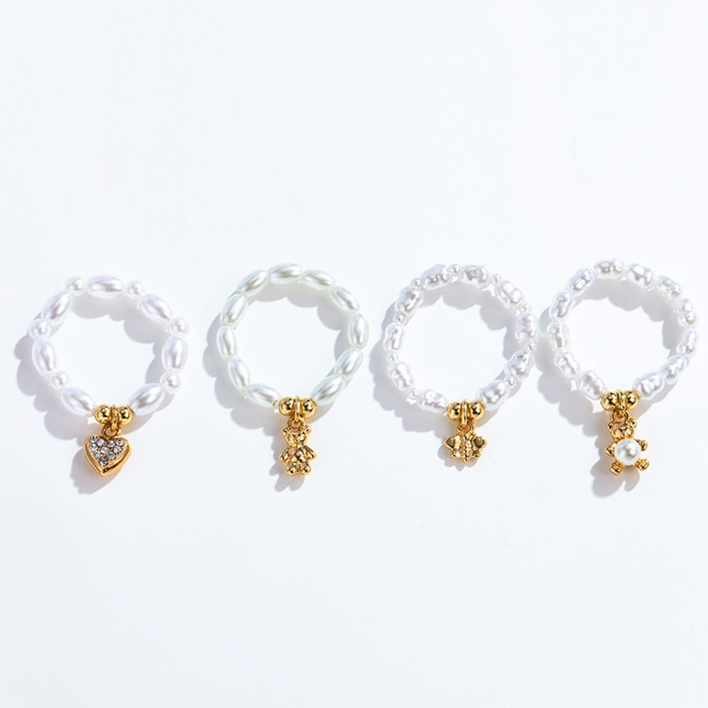 Women's Fashion Butterfly Pendant Stretch Ring 4Pcs/Set  Material: Pearl KMT1038339F5