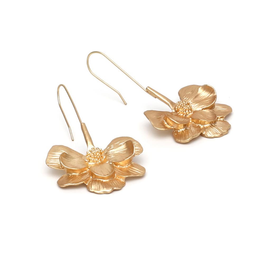 Women's Vintage Long Alloy Simple Gold Flower Earhook Earrings  Material: Alloy Modelling: Flowers Style: Vintage KMT103839E13A