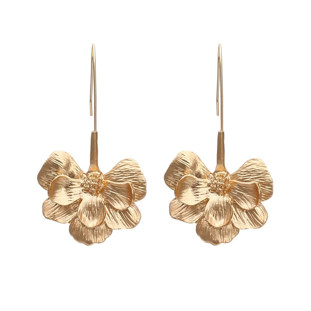 Women's Vintage Long Alloy Simple Gold Flower Earhook Earrings  Material: Alloy Modelling: Flowers Style: Vintage KMT103839E13A